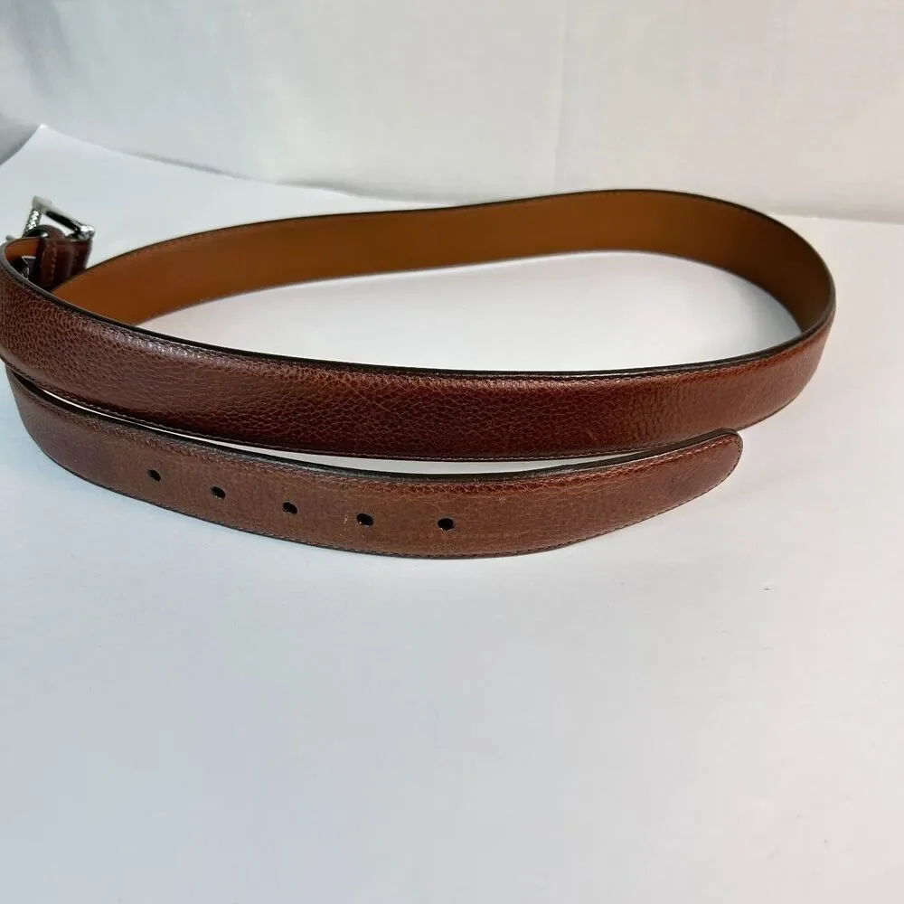 Brighton Men's Cognac Brown Pebble Grain Leather Silvertone Buckle Belt Size 44